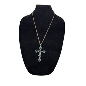 Vintage Costume Jewelry Turquoise Cross Pendant